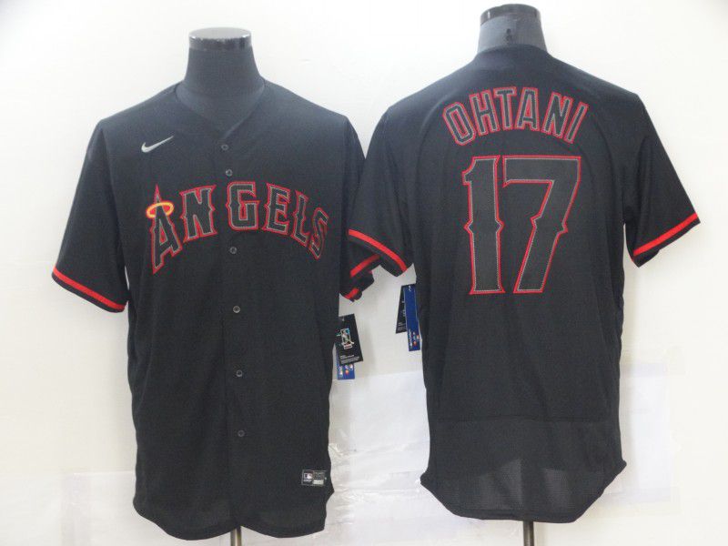 Men Los Angeles Angels #17 Ohtani Black Nike Elite 2021 MLB Jerseys